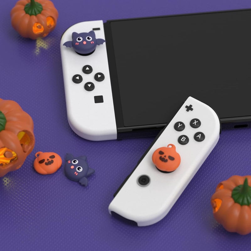 playvital Joystick Caps for Nintendo Switch, Thumbstick Grips for Switch Lite, Analog Cover for OLED Joycon Thumb Grip Caps - Halloween Pumpkin Bat - Image 2